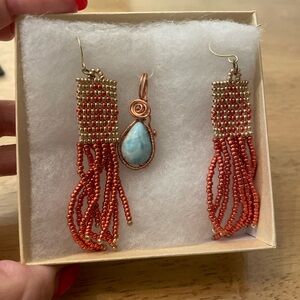 Handcrafted Beaded Earrings and Pendant Set